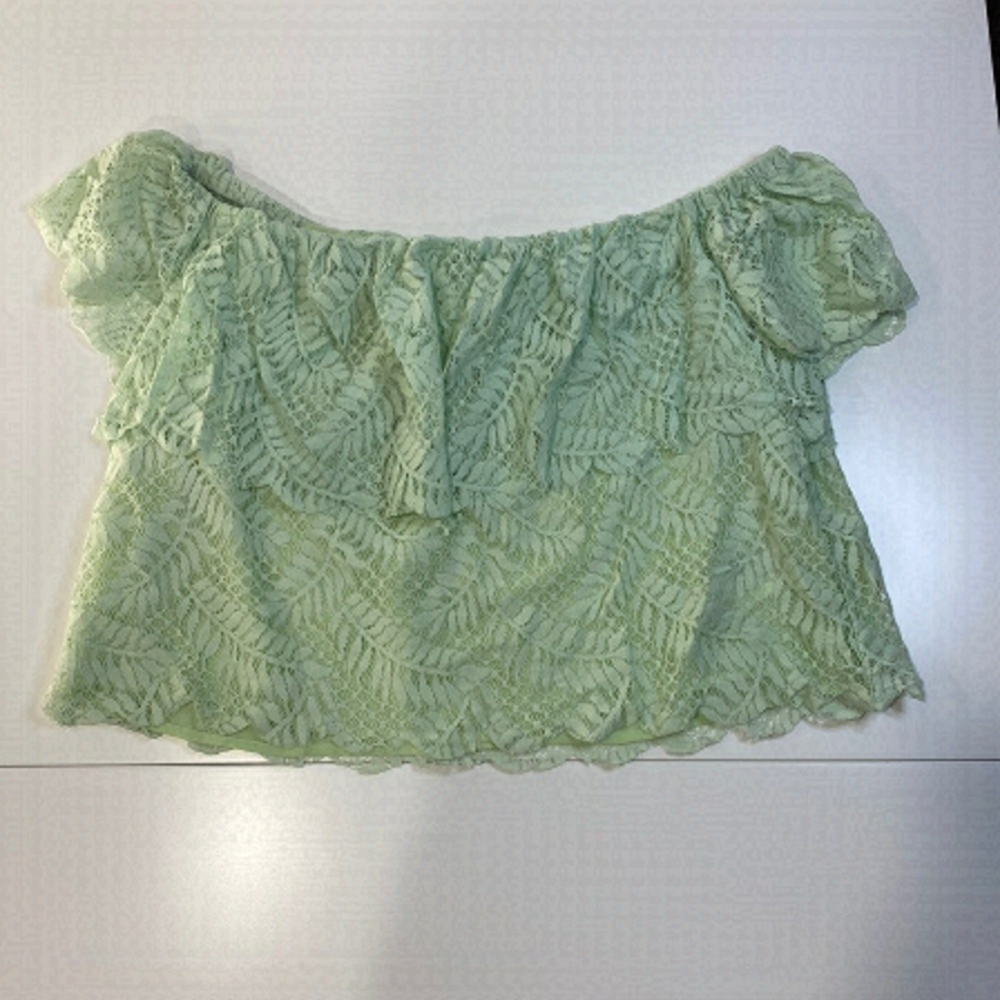 NWT GUESS Green Lace Overlay Off-Shoulder Crop Top
